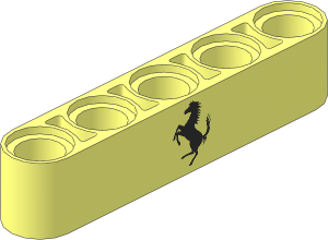Technic Beam  5 with Black Ferrari Horse Logo Pattern