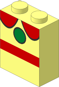 Brick  1 x  2 x  2 with Metallic Gold Circle, Red Stripe and Collar Pattern
