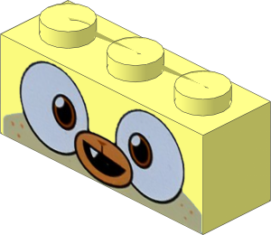 Brick  1 x  3 with Dog Face Wide Dark Orange Eyes, Medium Nougat Muzzle, Open Mouth Crooked Smile with 1 Tooth Pattern