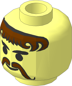 Minifig Head with Curly Brown Moustache and Hair Pattern