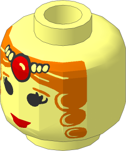 Minifig Head Female with Curly Eyes, Red Lips, Dark Orange Curles and Tiara Pattern