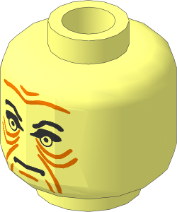 Minifig Head with Light Yellow Eyes, Black Eyebrows and Wrinkles Pattern