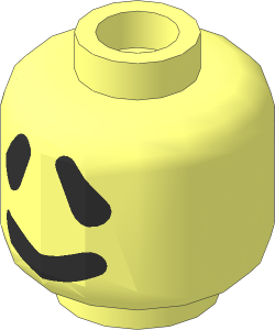 Minifig Head with Large Black Eyes and Thick Smile / Frown 2-Sided Pattern