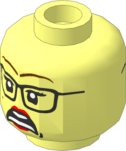 Minifig Head with Glasses, Reddish Brown Eyebrows, Beauty Mark and Scared / Crooked Smile 2-Sided Pattern