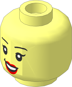 Minifig Head with Black Eyebrows, Eyelashes, Peach Lips and Open Smile Pattern