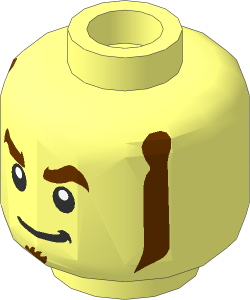 Minifig Head with Dark Brown Eyebrows, Goatee, Sideburns and White Pupils Pattern
