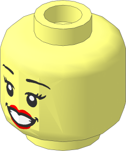 Minifig Head Female with Black Eyebrows, Eyelashes, Nougat Lips, Smile, Teeth, Open Eyes / Closed Eyes 2-Sided Pattern