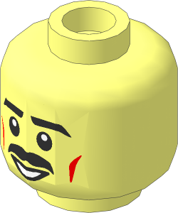 Minifig Head with Black Moustache and Eyebrows, Nougat Cheek Lines and Smile Pattern