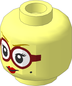 Minifig Head Female with Earth Orange Eyebrows, Dark Red Glasses, Red Lips and Beauty Mark Pattern