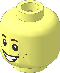 Minifig Head with Reddish Brown Eyebrows, White Pupils, Freckles and Smiling / Scared 2-Sided Pattern