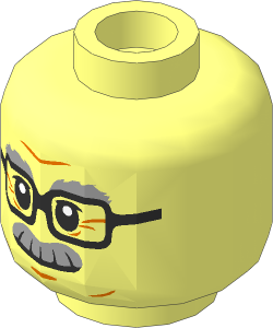 Minifig Head with Rectangular Glasses, Light Bluish Grey Eyebrows and Moustache Pattern