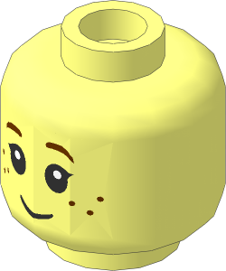 Minifig Head with Black Eyelashes, Reddish Brown Eyebrows and Freckles Pattern