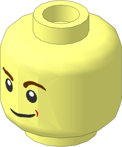 Minifig Head with Reddish Brown Eyebrows, White Pupils, Lopsided Smile and Dimple Pattern