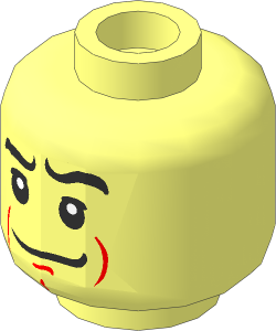 Minifig Head with White Pupils, Crooked Mouth, Eyebrows and Dimple Pattern