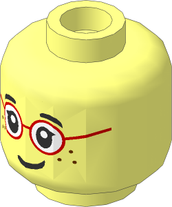 Minifig Head with Red Round Glasses, Black Eyebrows and Freckles Pattern