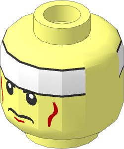 Minifig Head with White Headband and Cheek Lines, Frown / Determined 2-Sided Pattern