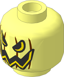 Minifig Head with Pumpkin Jack-o'-Lantern Open Semicircular Eyes with Vertical Lines on Back Pattern