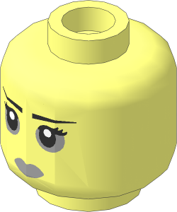 Minifig Head Female with Black Thin Straight Eyebrows and Light Bluish Grey Lips and Eyeshadow Pattern