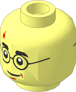 Minifig Head with Lightning Scar, Glasses, Black Eyebrows and Smile / Angry 2-Sided Pattern