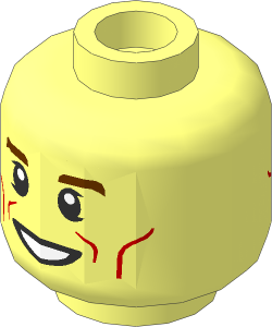 Minifig Head with Reddish Brown Eyebrows, Cheek Lines, Open Mouth, Smile / Scowl 2-Sided Pattern