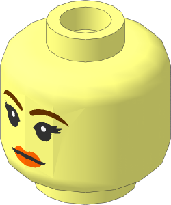Minifig Head Female with Brown Eyebrows, Eyelashes, Orange Lips, Neutral / Angry 2-Sided Pattern