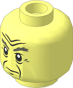 Minifig Head with Dark Bluish Grey Bushy Eyebrows, White Pupils and Wrinkles Pattern