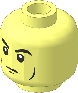 Minifig Head with Large Black Eyebrows, White Pupils, Cheek Lines and Chin Dimple Pattern