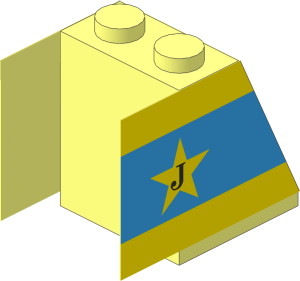 Slope Brick 65  2 x  2 x  2 without Centre Tube with Funnel Blue with Yellow Stripes and Star Sticker