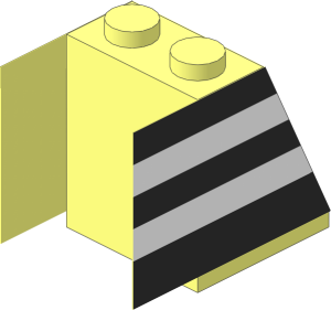 Slope Brick 65  2 x  2 x  2 without Centre Tube with Funnel Black with White Stripes Sticker