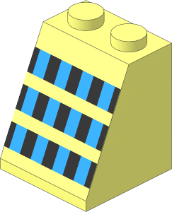 Slope Brick 65  2 x  2 x  2 without Centre Tube with Three Rows of Black and Light Blue Squares Sticker