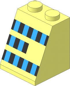 Slope Brick 65  2 x  2 x  2 without Centre Tube with Two and a Half Rows of Black and Light Blue Squares Left Sticker