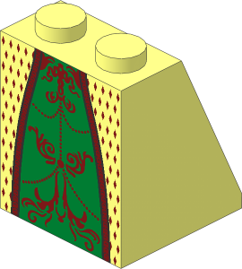 Slope Brick 65  2 x  2 x  2 with Centre Tube with Gold Skirt and Dark Red Trim Pattern