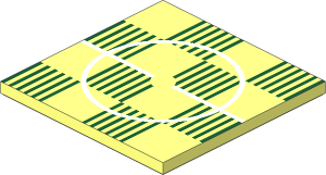 Tile  6 x  6 with Groove and Underside Studs with Dark Green and White Lines and White Circle Pattern
