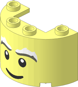 Cylinder Half  2 x  4 x  2 with  1 x  2 Cutout with Smile and Grey/White Bushy Eyebrows Face Pattern
