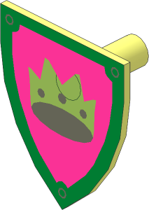 Minifig Shield Triangular with Crown on Bright Reddish Lilac Background with Gold Border Pattern