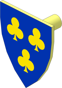 Minifig Shield Triangular with 3 Yellow Trefoils on Blue Background Pattern