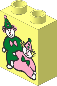 Duplo Brick  1 x  2 x  2 with Two Clowns Pattern