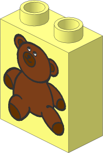Duplo Brick  1 x  2 x  2 with Fabuland Brown Teddy Bear Pattern