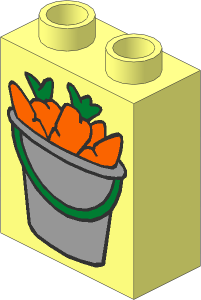 Duplo Brick  1 x  2 x  2 with Bucket of Carrots Pattern