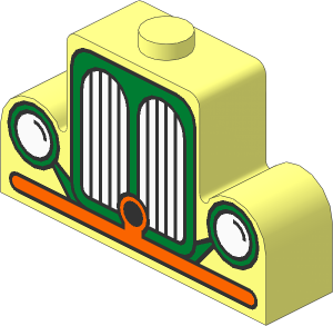 Brick  1 x  4 x  2 with Centre Stud Top with Green/Orange Car Radiator Type 1 Pattern