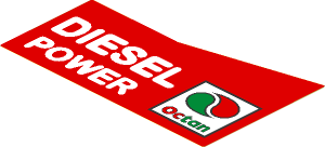 Sticker  3.3 x  5.5 with Extended Corner, Octan Logo and White "DIESEL POWER" on Red Background - Right Aligned