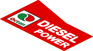 Sticker  3.3 x  5.5 with Extended Corner, Octan Logo and White "DIESEL POWER" on Red Background - Left Aligned