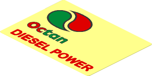 Sticker  2.6 x  3.6 with Octan Logo and Text and Red "DIESEL POWER" - Left Aligned