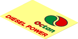 Sticker  2.6 x  3.6 with Octan Logo and Text and Red "DIESEL POWER" - Right Aligned