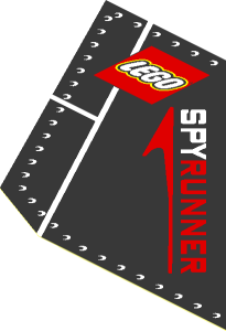 Sticker  3.8 x  5.5 with Lego Logo and White and Red SPYRUNNER on Black Background Left
