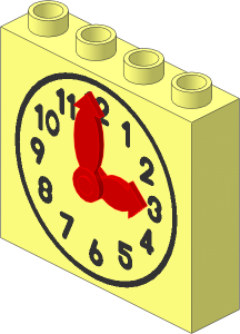 Duplo Brick  1 x  4 x  3 with Black Clock Face Pattern and Red Articulated Hands