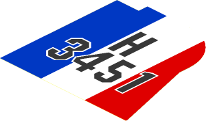 Sticker  5.8 x  5.8 with Black "H3451" on Blue, Red and White Stripes Left