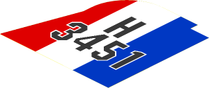 Sticker  5.8 x  5.8 with Black "H3451" on Blue, Red and White Stripes Right