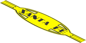 Sticker  1.9 x  8.9 Elliptical with Rectangular Extensions with Black "SANTA FE" on Yellow Background and Black Outlines