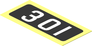 Sticker  0.9 x  1.9 with White "301" on Black Background with Silver Outline